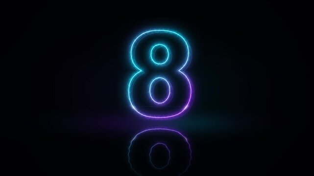 Violet and cyan electrical ripples animate across luminous outlines and mirrored floor glows. Twenty two second countdown from 10 to 0, with two seconds per numeral. Animated 4K landscape background f