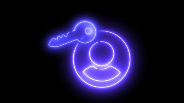 User account access symbol glows in neon blue