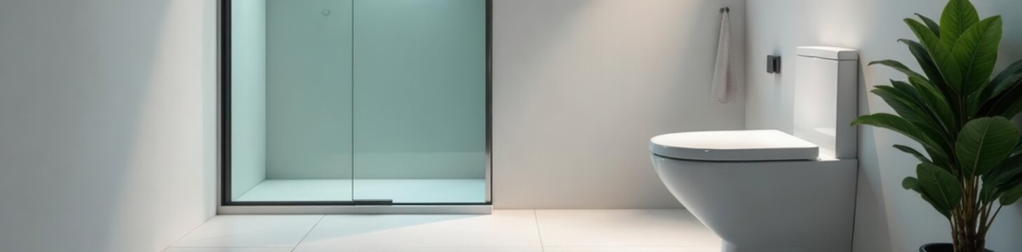 Sleek toilet beside glass shower, modern bath , toilet, white