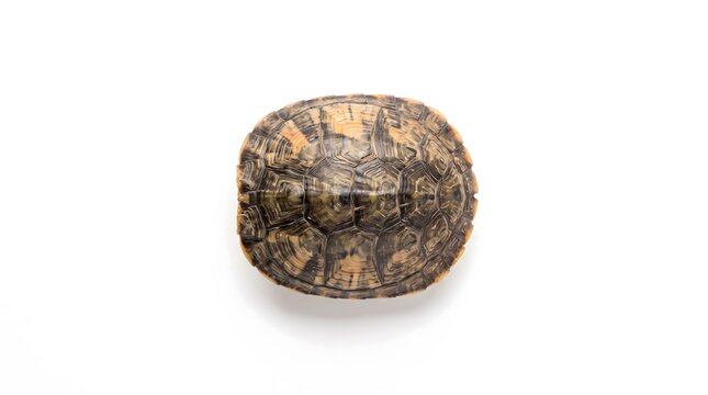 Small brown turtle with patterned shell isolated on white background