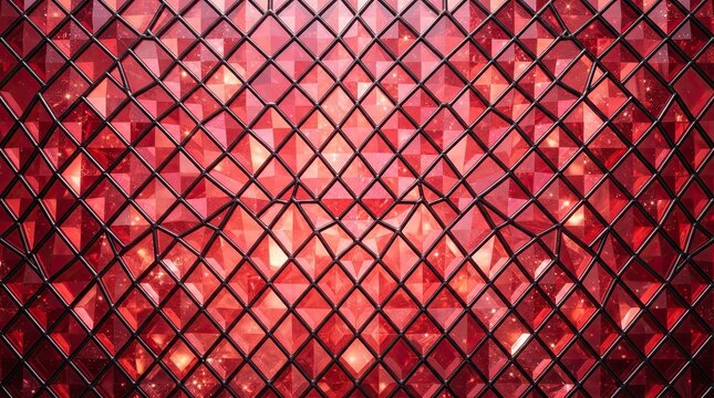 Shiny red metal mesh fence texture with a bright light glow in the background center