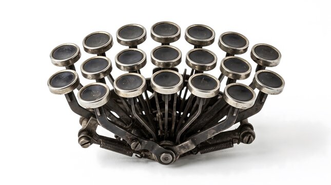 Antique Mechanical Typewriter Keys Mechanism Isolated on White Background
