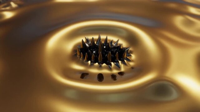 Magnetic ferrofluid spikes in a pool of liquid gold