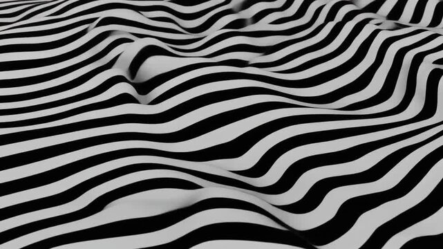 Abstract black and white wavy stripes 3D background