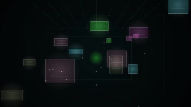 A futuristic background displaying a collection of colorful rectangles within a looping sequence.