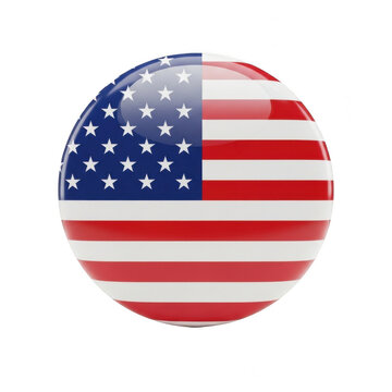 Glossy circular United States flag button isolated on white background