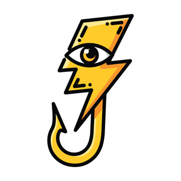 Yellow Lightning Bolt Hook with Eye Symbol.