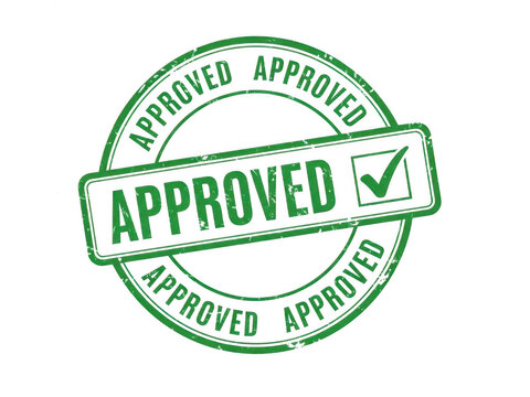 Green approved rubber stamp seal isolated on a transparent background