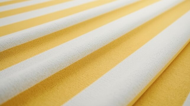 Bright yellow and white striped fabric displayed with a smooth, slightly wrinkled surface under natural light.