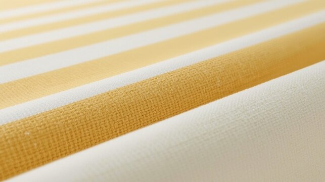 Close-up view of beige and white striped fabric showcasing a textured, woven pattern with soft lighting.