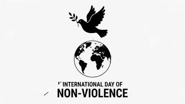 International Day of Non-Violence with Dove and Peaceful World Symbol
