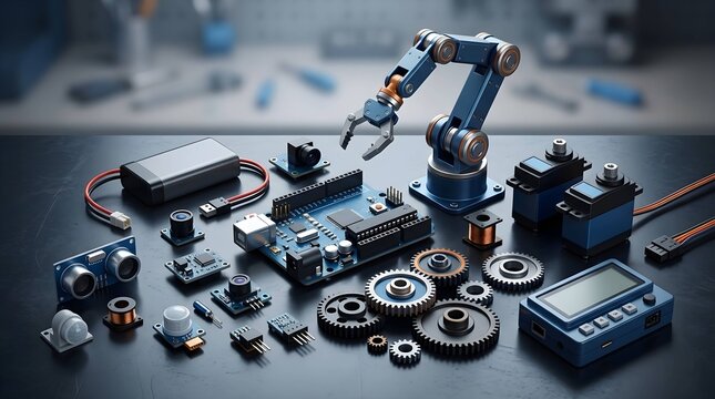 Robotic arm and electronic components for engineering prototyping