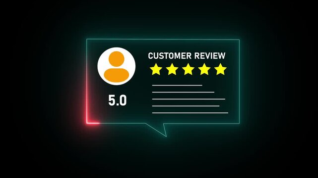 Customer Review and Five Star Rating Animation, Positive Feedback, Client Satisfaction, Online Reputation and Business Testimonial Concept. 4k video 