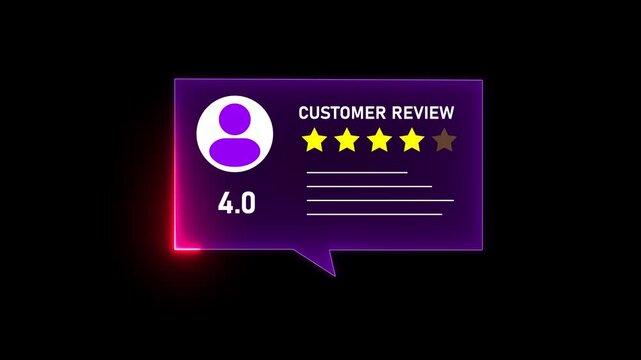 Customer Review and four Star Rating Animation, Positive Feedback, Client Satisfaction, Online Reputation and Business Testimonial Concept.Online customer satisfaction rating system with 4 star review