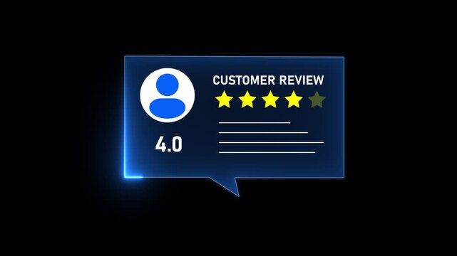 Customer Review and four Star Rating Animation, Positive Feedback, Client Satisfaction, Online Reputation and Business Testimonial Concept.Online customer satisfaction rating system with 4 star review