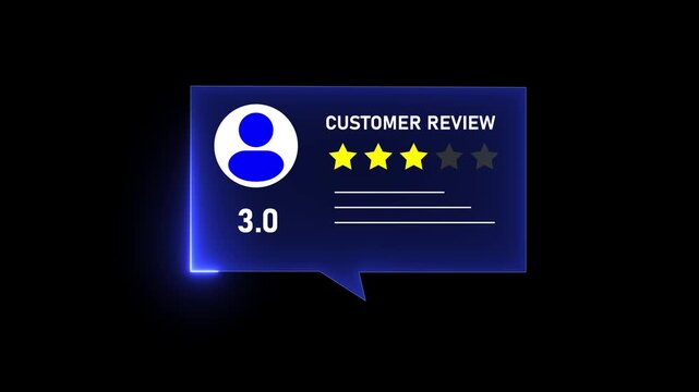 Glowing neon Rating 3 stars icon animation. animation customer review concept, giving fore star feedback on neon rectangle. animated customer satisfaction rating. 