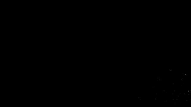 Magic dust, pixie dust path, christmas stars isolated with glowing white particles flowing in a smooth winding path creating a magical fairy dust effect on black screen background. 4K