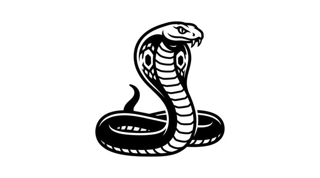 Coiled king cobra snake silhouette graphic illustration.