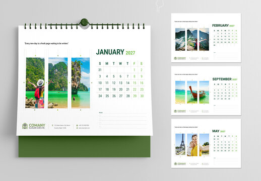 2027 Wall Calendar Design Template with Multi Frame Travel Theme