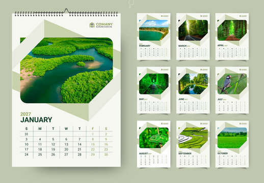 Geometric Nature 2027 Wall Calendar Template