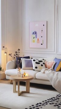 Modern cozy living room with abstract art and stylish decor