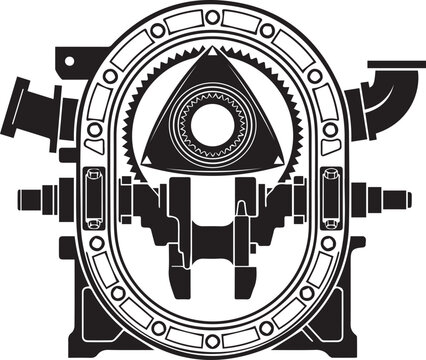 Wankel rotary engine cross section vector art illustrates internal combustion engine diagram.