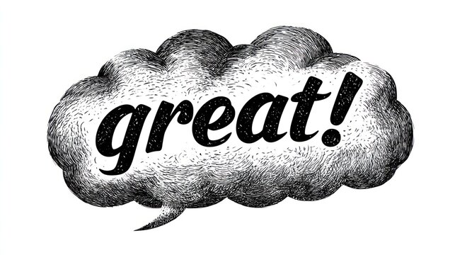 Hand drawn speech bubble with the word great on transparent background