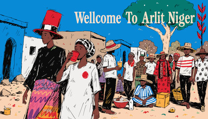 Obraz premium Welcome to Arlit Niger, African Village Scene