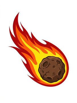 Cartoon Meteor Falling with Bright Orange and Red Flames Illustration Isolated on White Background
