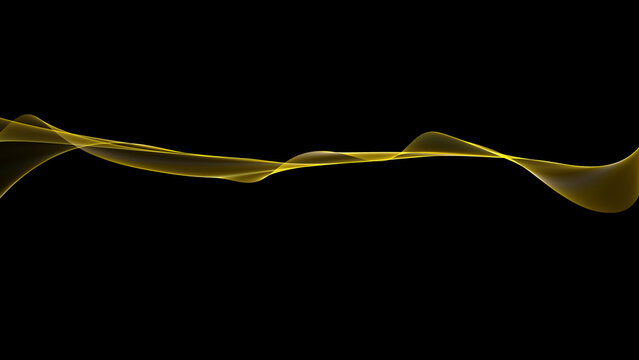 黒背景に流れる繊細なゴールドの3D抽象ウェーブライン素材	