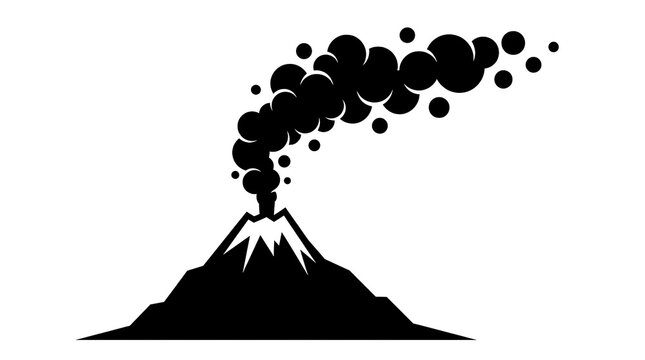Minimal volcano eruption silhouette with smoke.