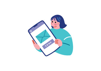 Plakat スマホを操作する女性のイラスト