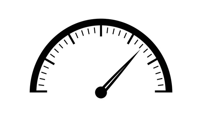 Black and white gauge meter icon with a needle pointing to the right showing high speed or high performance levels