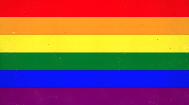 Bright rainbow flag with six horizontal stripes representing the colorful pride symbol for equality and human rights