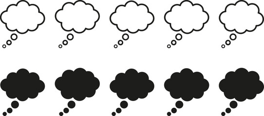 Obraz premium Collection of thought bubbles in black and white styles for representing ideas and communication with speech bubbles