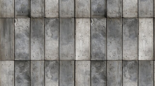 Textured concrete wall panels with weathered grey surface