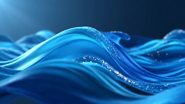 Abstract Blue Waves Flowing Background - This abstract background features elegant, flowing blue waves with shimmering golden particles, creating a luxurious and artistic visual.