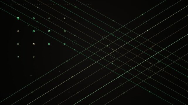 Green lines and circles loop across a black background in a continuous motion.