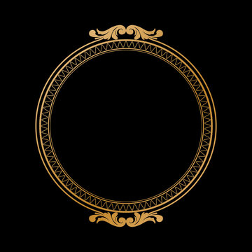 Luxury Golden Vintage Ornate Circular Frame Isolated Design on Black Background. Design print for Greeting, Invitation, Book Cover, and Wall Mirror. 34
