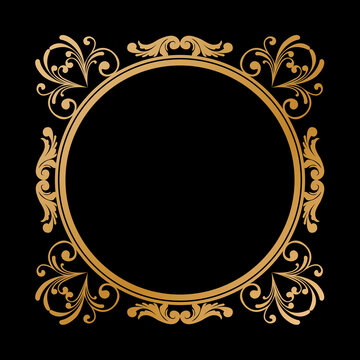 Luxury Golden Vintage Ornate Circular Frame Isolated Design on Black Background. Design print for Greeting, Invitation, Book Cover, and Wall Mirror. 36
