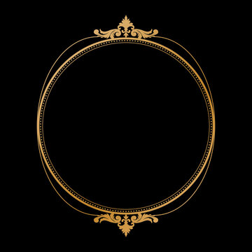 Luxury Golden Vintage Ornate Circular Frame Isolated Design on Black Background. Design print for Greeting, Invitation, Book Cover, and Wall Mirror. 38

