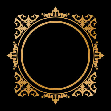Luxury Golden Vintage Ornate Circular Frame Isolated Design on Black Background. Design print for Greeting, Invitation, Book Cover, and Wall Mirror. 40
