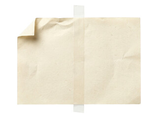 Fototapeta premium Wrinkled natural paper sheet secured with semi-transparent adhesive tape isolated on transparent background for vintage paper textures
