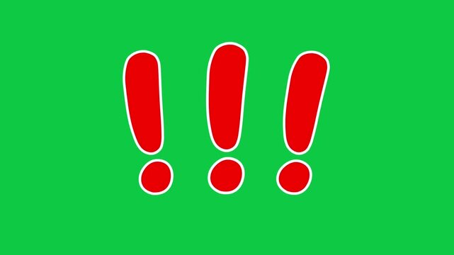 Red Exclamation Marks Warning Alert Animation on Green Screen Chroma Key