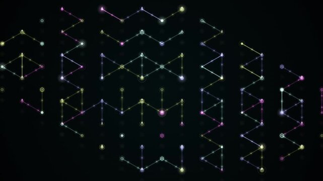 A looping animation displays colorful geometric constellation patterns against a dark background.