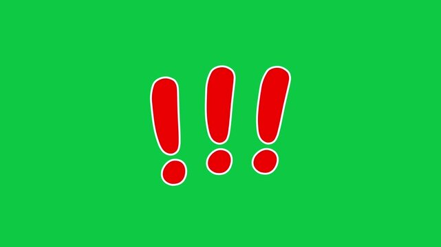 Red Exclamation Marks Warning Alert Animation on Green Screen Chroma Key