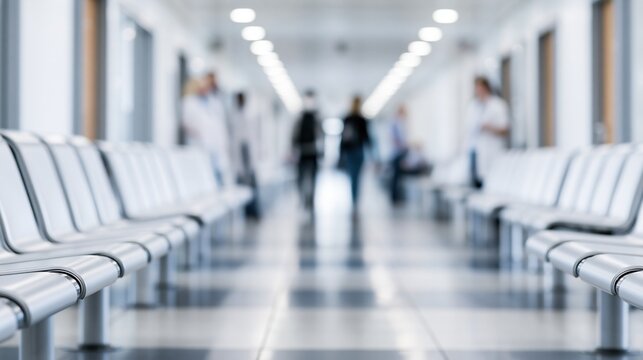 Empty waiting room with blurred figures in modern