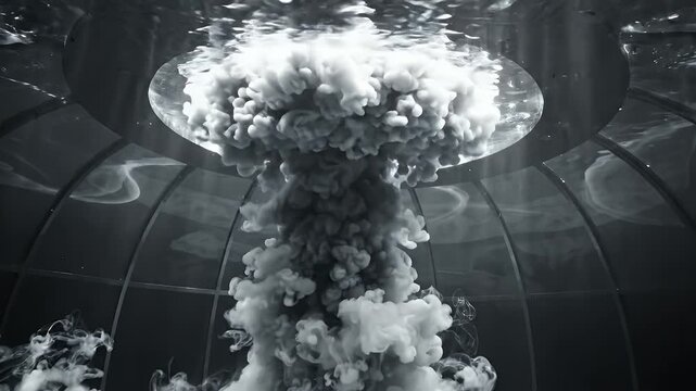 Underwater Cloud Formation Abstract Bloom - A dramatic black and white video captures a massive, turbulent cloud formation rising from below the surface of clear water.