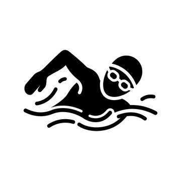 Professional Swimmer Athlete Icon in Water Waves