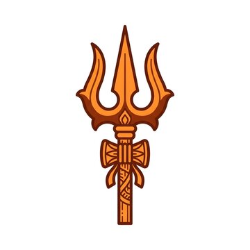 Ornate Golden Trident Trishula with Damru on White Background